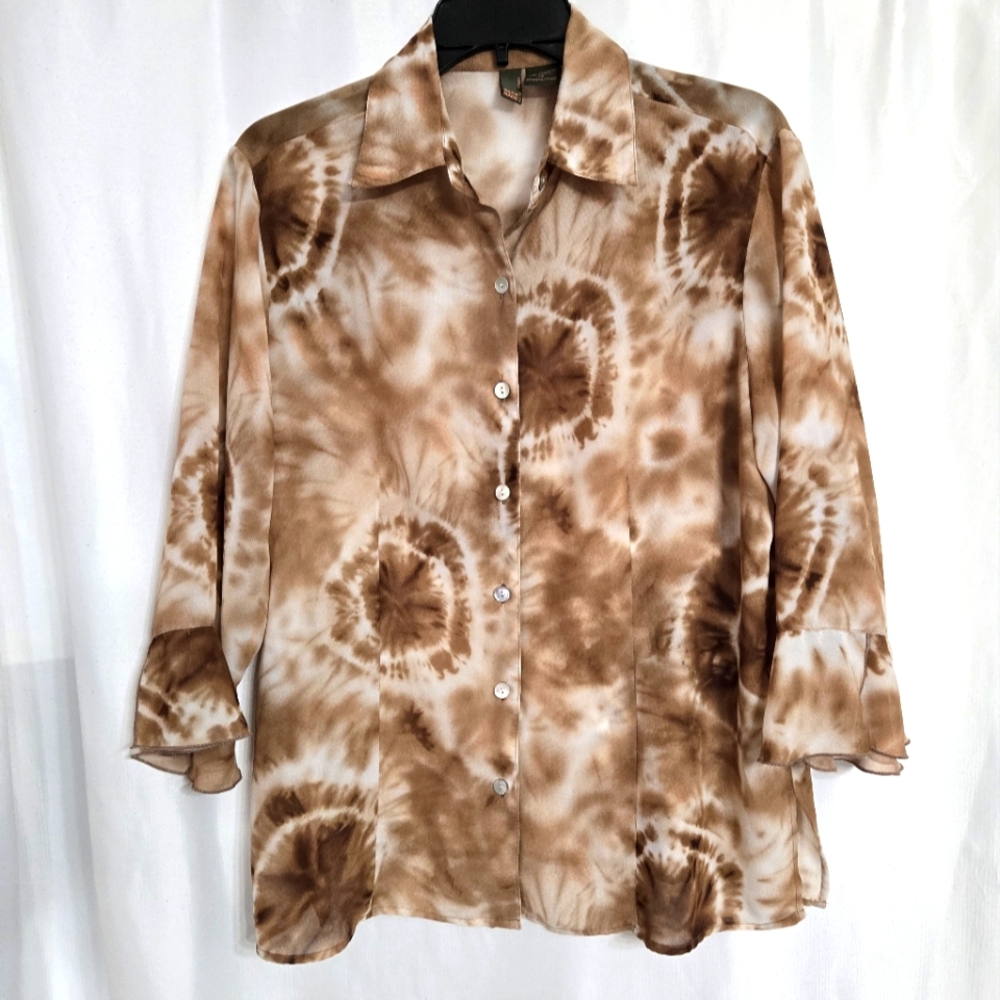 Sere Nade Sheer Brown Print Fall Plus Size 1X